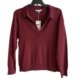 Antonio Melani Womens XL Maddie Henley Cashmere Sweater Zinfandel Burgundy Red‎